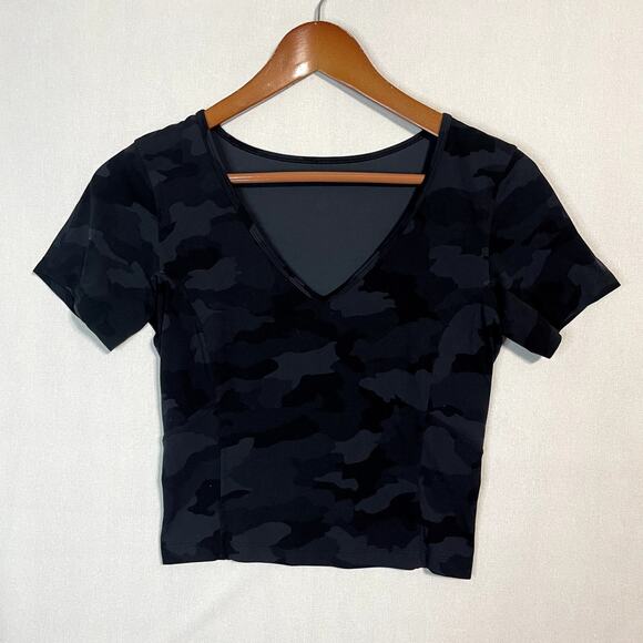 Lululemon Align Short Sleeve V-Neck Top Black Camo - Picture 3 of 7